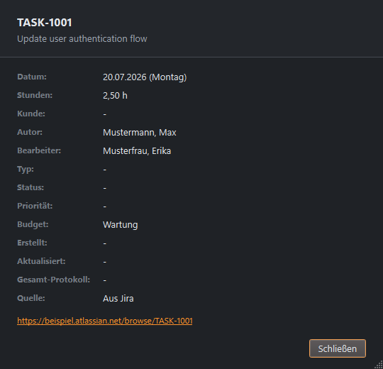 Ticket-Details (dunkel)