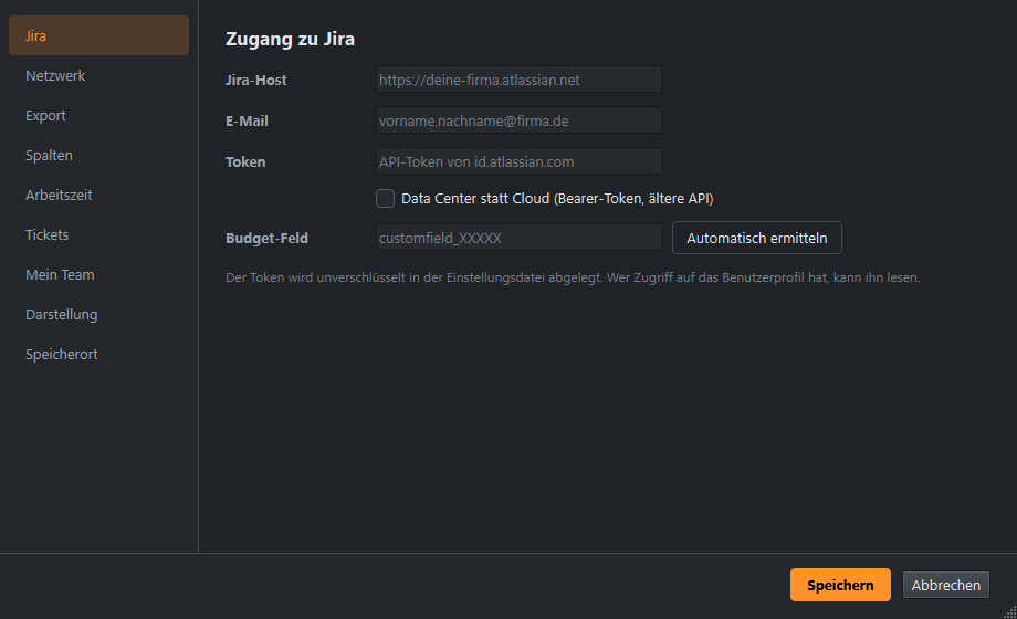 Einstellungen Jira-Zugang