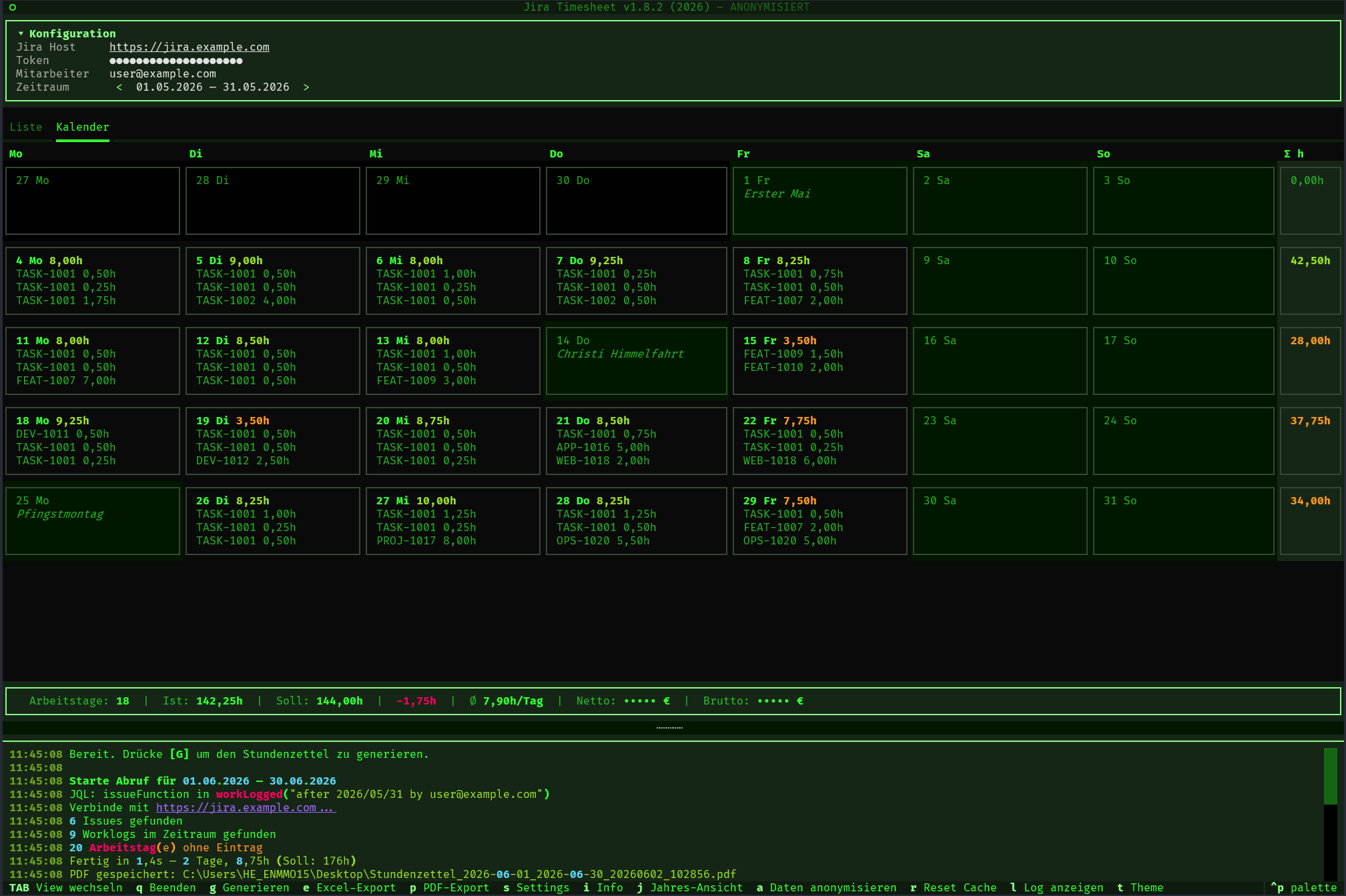 Kalenderansicht (Classic Terminal)