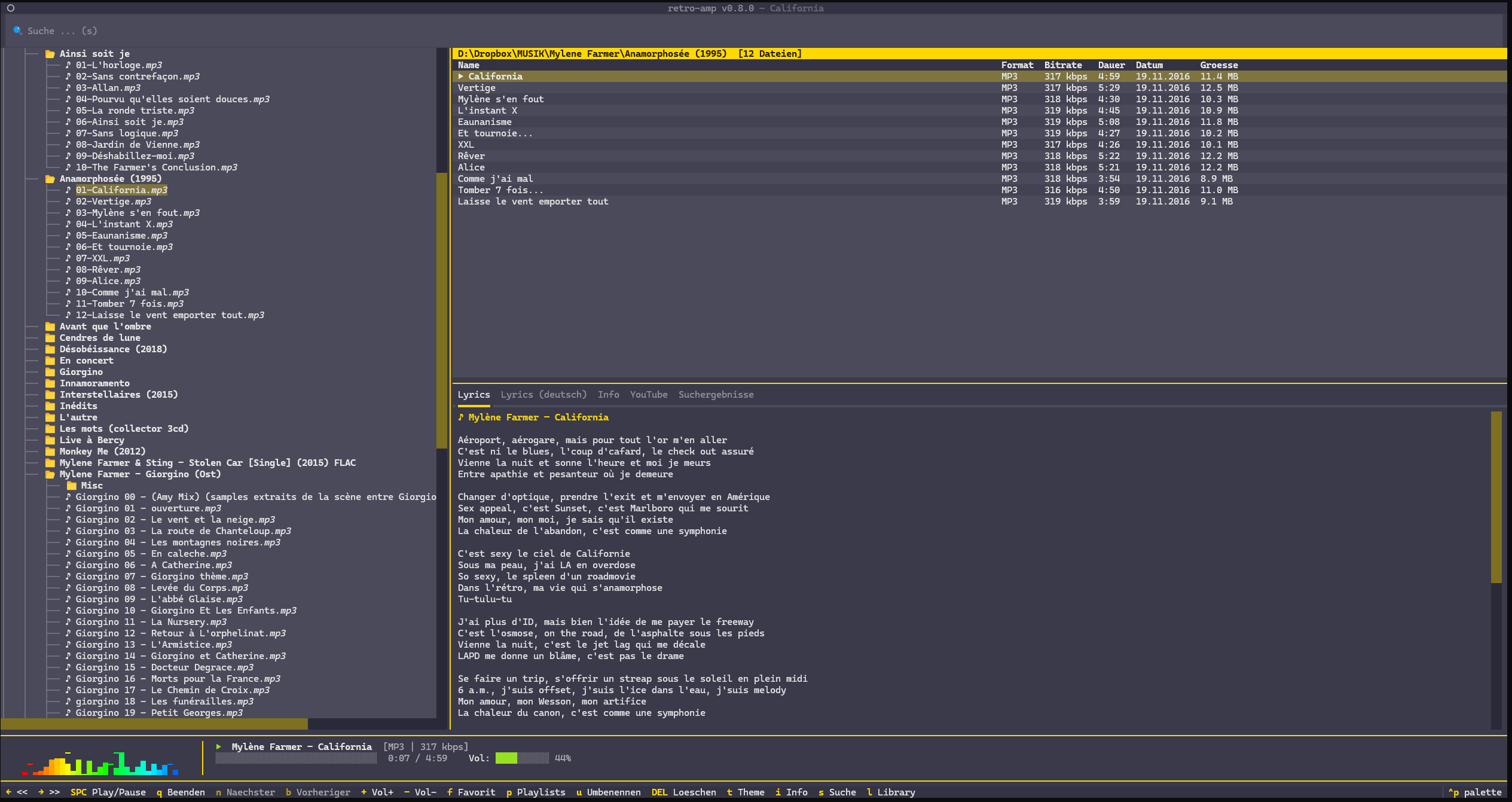 retro-amp mit BeOS Theme — Lyrics-Ansicht